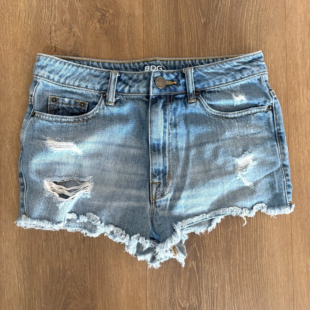 BDG Urban Outfitters‎ Size 27 High Rise Dree Cheeky Shorts Distressed Frayed Hem